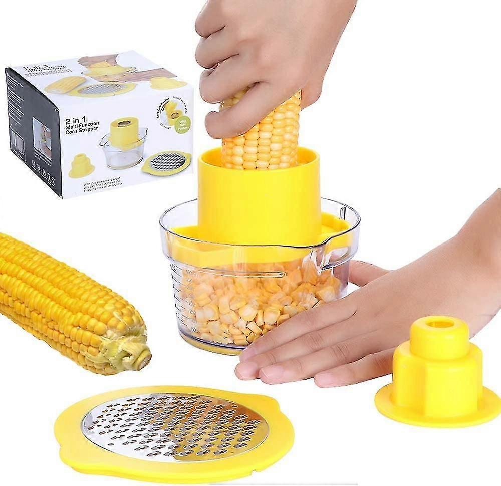 Corn Stripper, 4 In 1 Corn Shuer Tool Corn Holder, Corn Stripping Tool Corn Cutter Remover With Built-in Measuring Cup Grater, Corn Kernel Remover,726