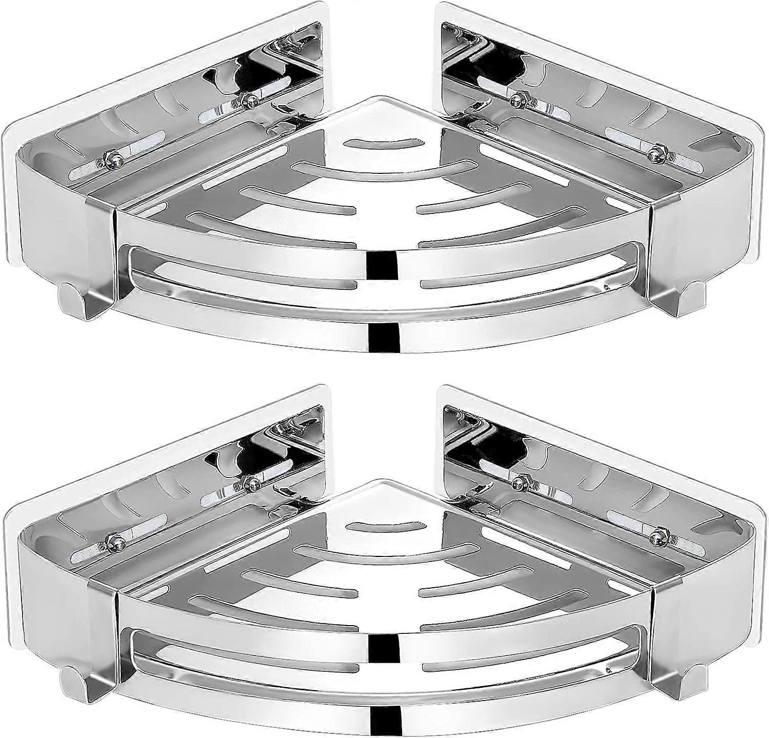 2 pieces - Storage rack - 201 bright corner rack [punch-free + punch dual-purpose installation, 2 hooks for free]