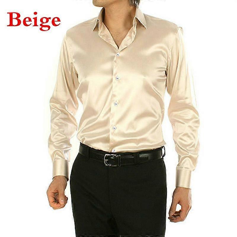Camicia da uomo in finta seta, camicetta in raso, manica lunga, elegante, con bottoni, da lavoro, formale, lucida.