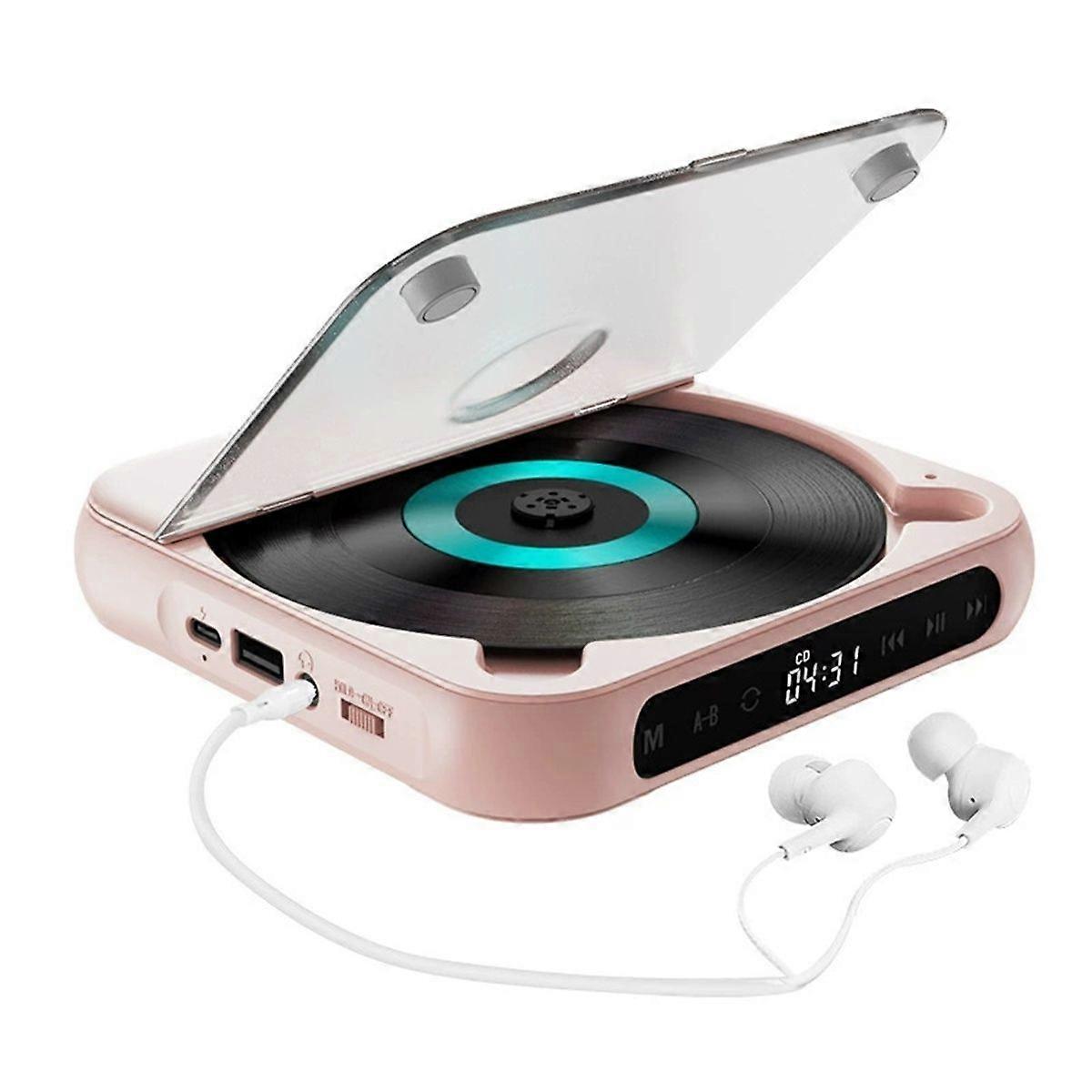 Tragbarer wiederaufladbarer Walkman CD-Player Bluetooth 5.3 klein Englisch CD Repeater Desktop-CD-Player - rosa