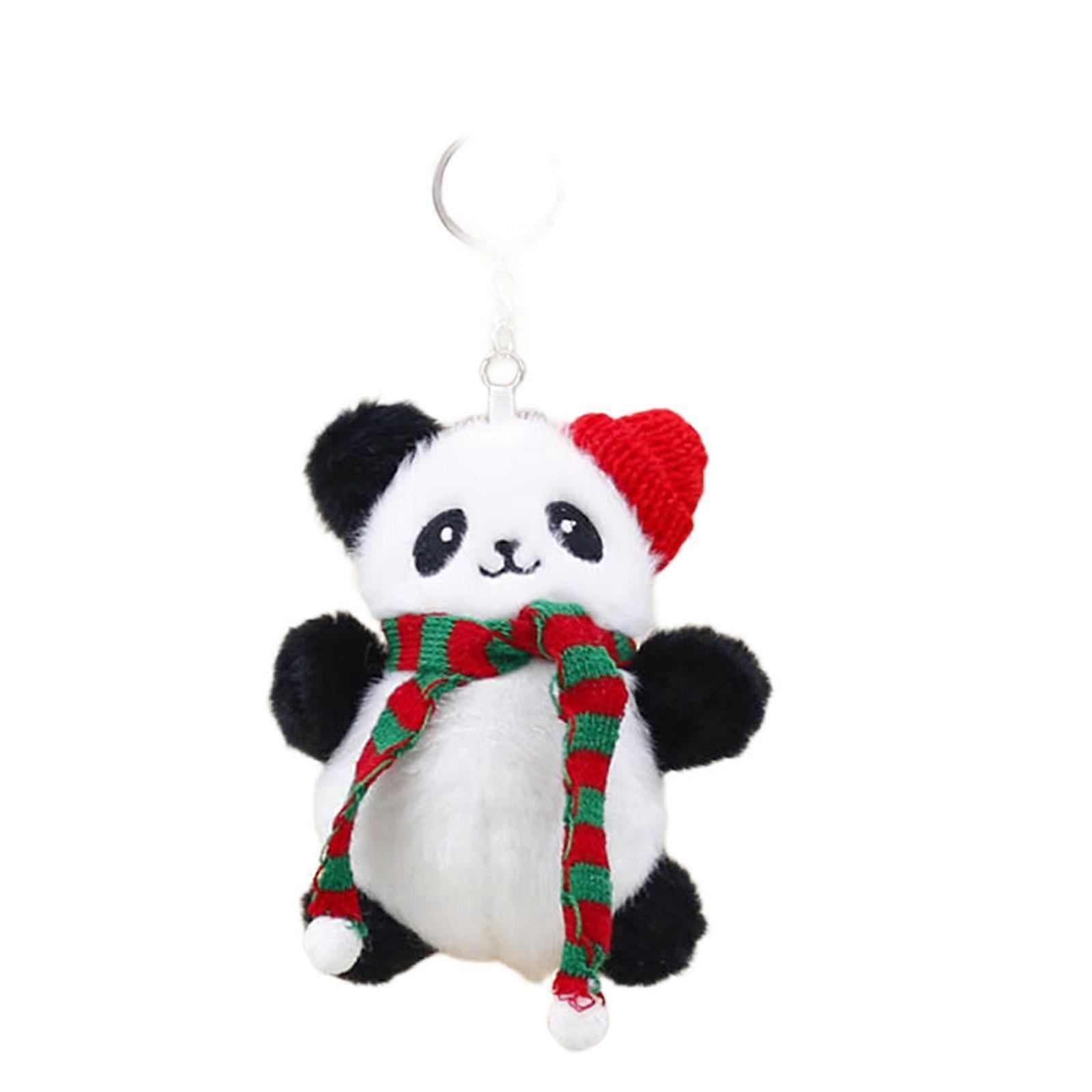 Christmas Panda Hanging Decors Fashion Keyring with Christmas Panda Pendant Portable Phone Straps Decoration  Red