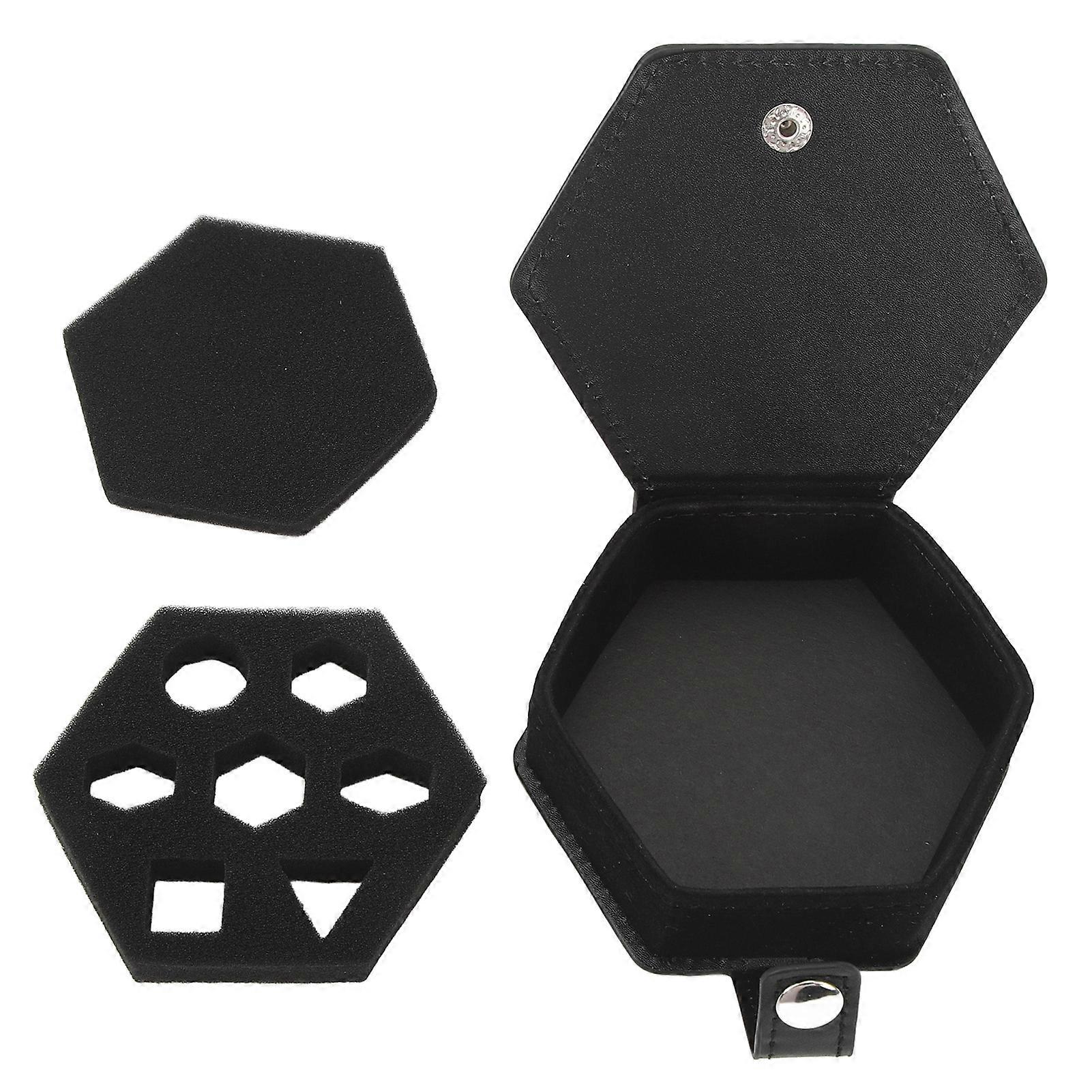 Boîte à dés, étui de rangement, plateau en cuir PU, éponge, multifonction, portable, pour voyage, noir, hexagonal