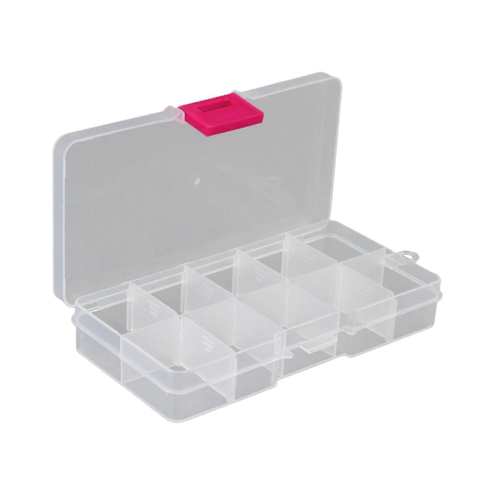 Scatola portaoggetti in plastica trasparente con 10 scomparti e coperchio sigillabile, contenitore per piccoli gioielli, anello per pillole, organizer multicolore