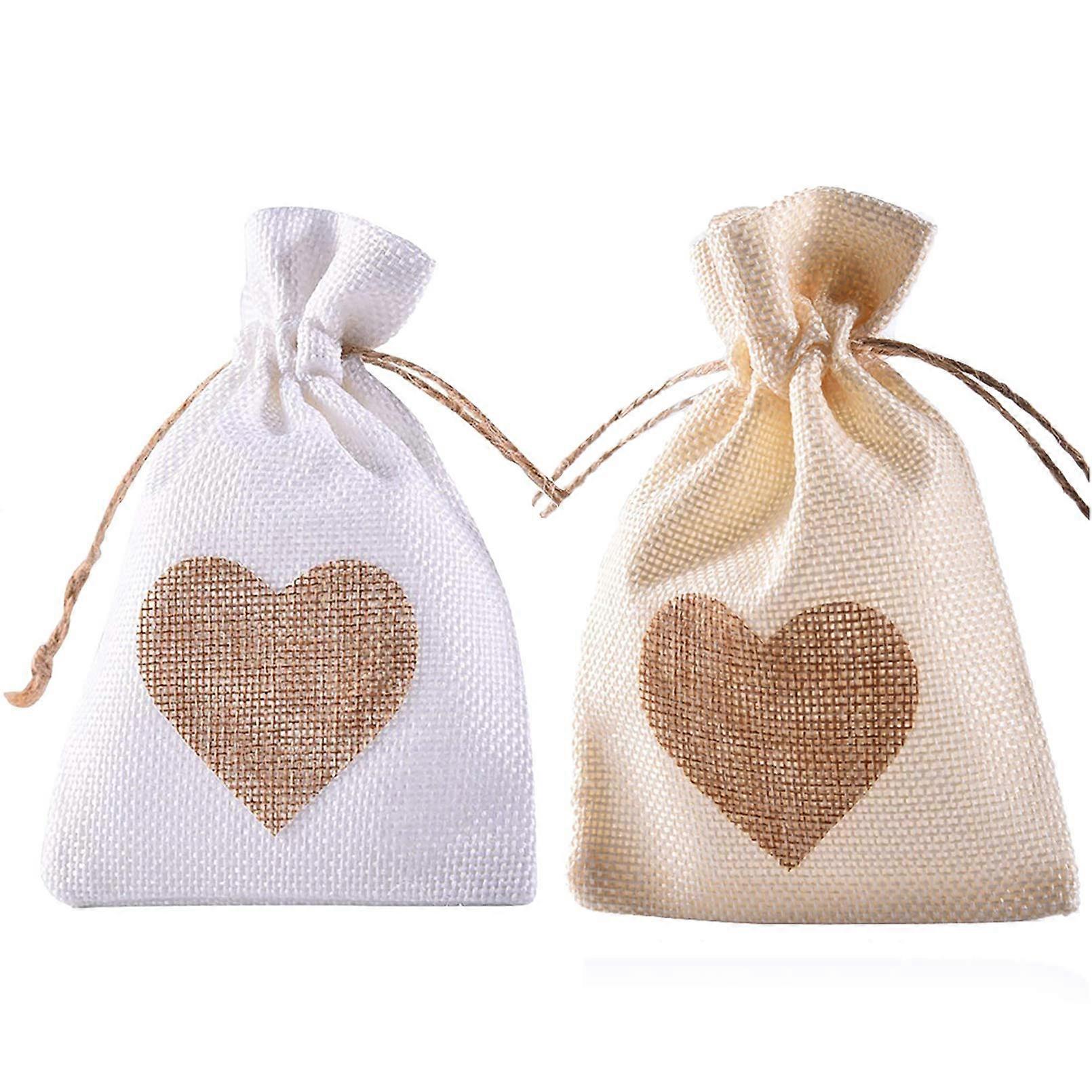 20 Pack 4x6 Drawstring Heart Burlap Gift Bags