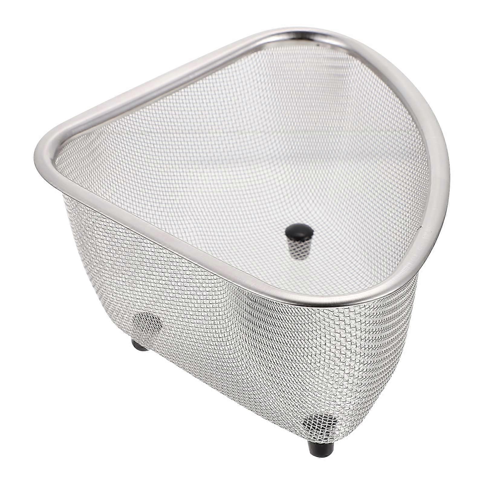 Sink corner mesh colander strainer basket for organizing sponges and collecting food scraps draining and rinsing
