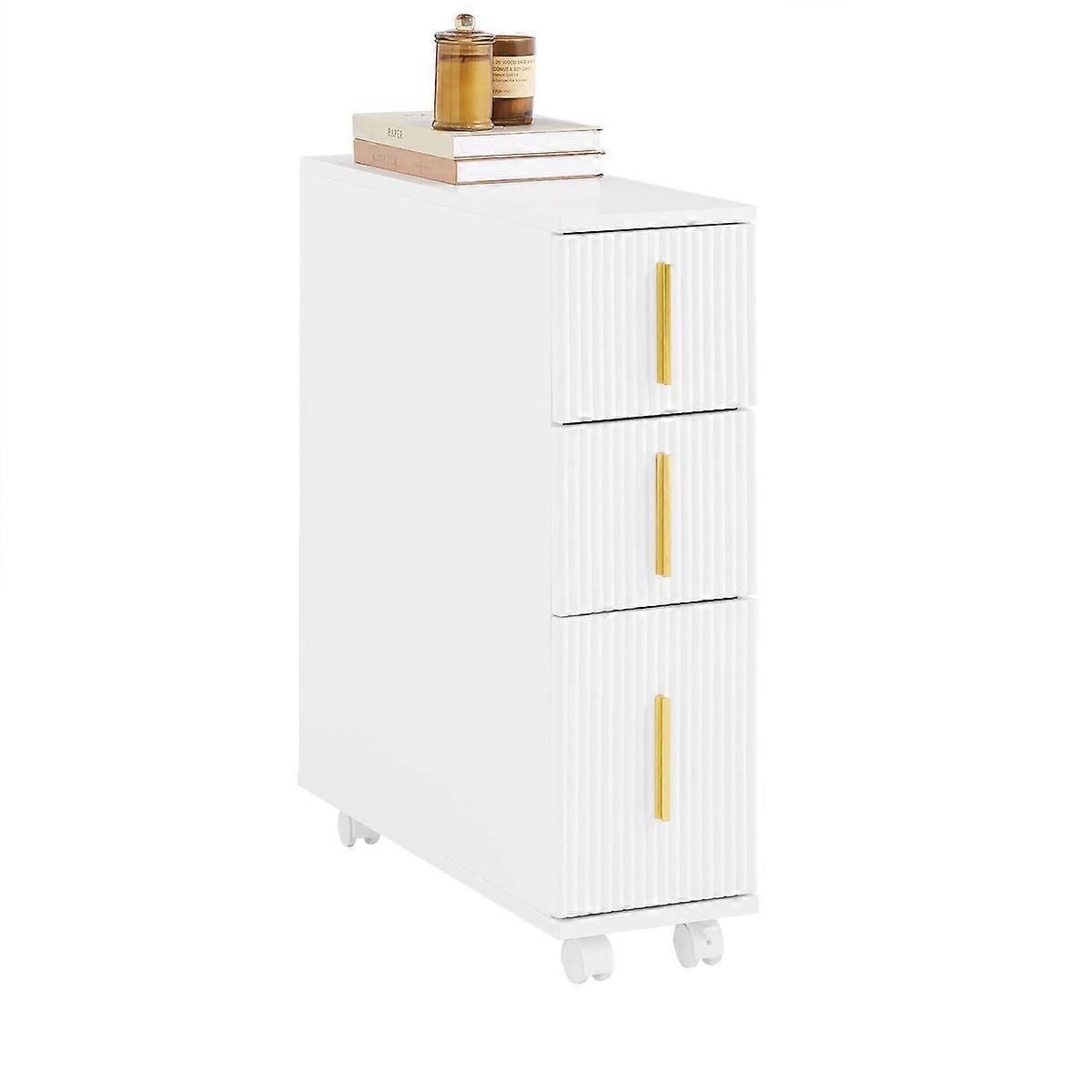 SoBuy BZR183-W, Λεπτή Μονάδα Αποθήκευσης Μπάνιου 20cm με 3 Συρτάρια και Ρόδες Στενό Ντουλάπι Αποθήκευσης Μπάνιου Βάθος 27cm για Νιπτήρα Τουαλέτας Μικρών Χώρων