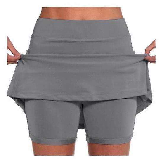 Women Sport Skort Athletic Shorts Skirt Culottes Solid Summer Stretch Yoga High Waist Color Fake Two-Piece
