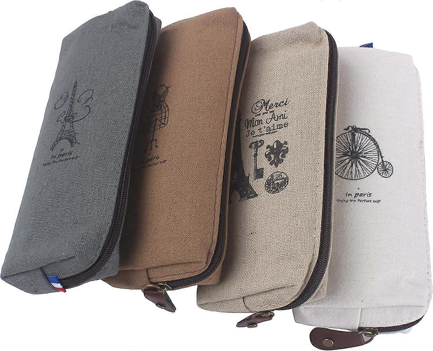 4-Piece Canvas Pencil Case Set for Pens & Cosmetics fast