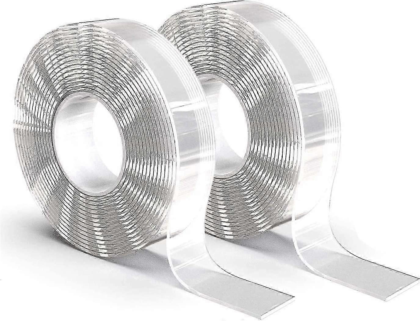 2 Rolls Double Sided Non-marking Transparent Tape, No Trace Nano Tape, Washable Gift