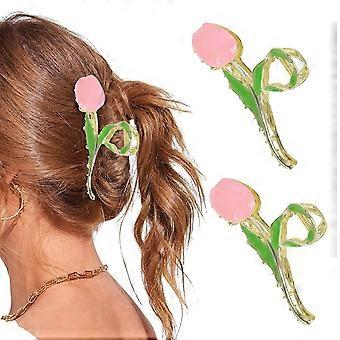 Flor do grampo de cabelo das mulheres, 2 grampos de cabelo fortes do metal antiderrapante, grampo de cabelo multicolorido, grampo de cabelo bonito