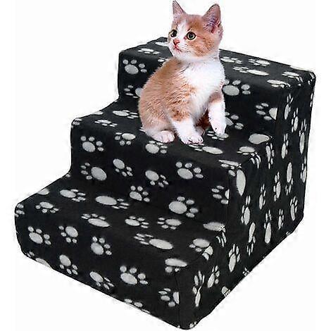 Pet Stairs for Furniture Access, 3 Steps with Gentle Slopes and Non-slip Bottom, High-resilience Sponge for Support, Removable Washable Plush Cover,
