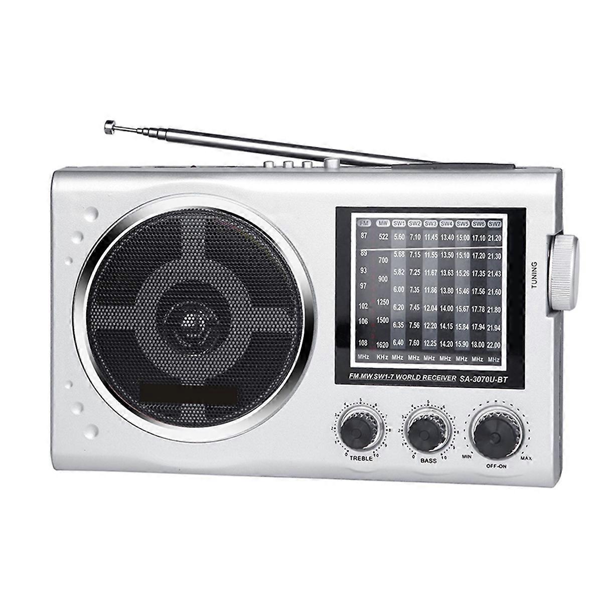 New Radio EC3070BT FM Old-Fashioned Card with SW Mp3 Radio Bluetooth FM AM Adjustable Band Radio Silver&Gray