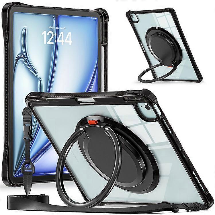 Compatible For iPad Air 13 (2024) / iPad Pro 12.9 (2022) / (2021) / (2020) / (2018) Case with Shoulder Strap Kickstand PC+TPU+Acry