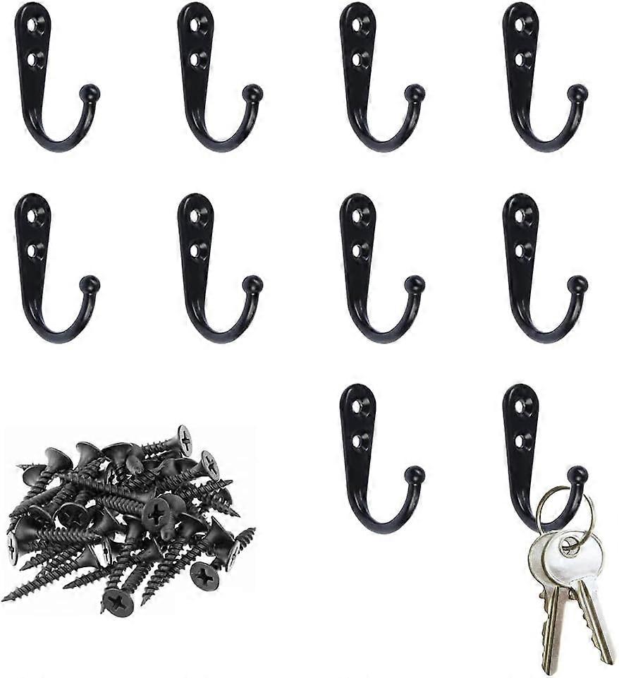 10 Pieces Wall Mounted Hook/Single Coat Hanger (Black)