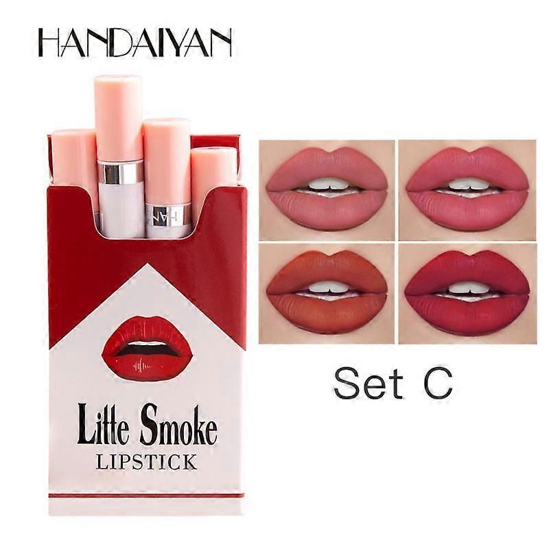 HANDAIYAN 4pcs Creative Cigarette Shape Lipstick Set Long-lasting Waterproof