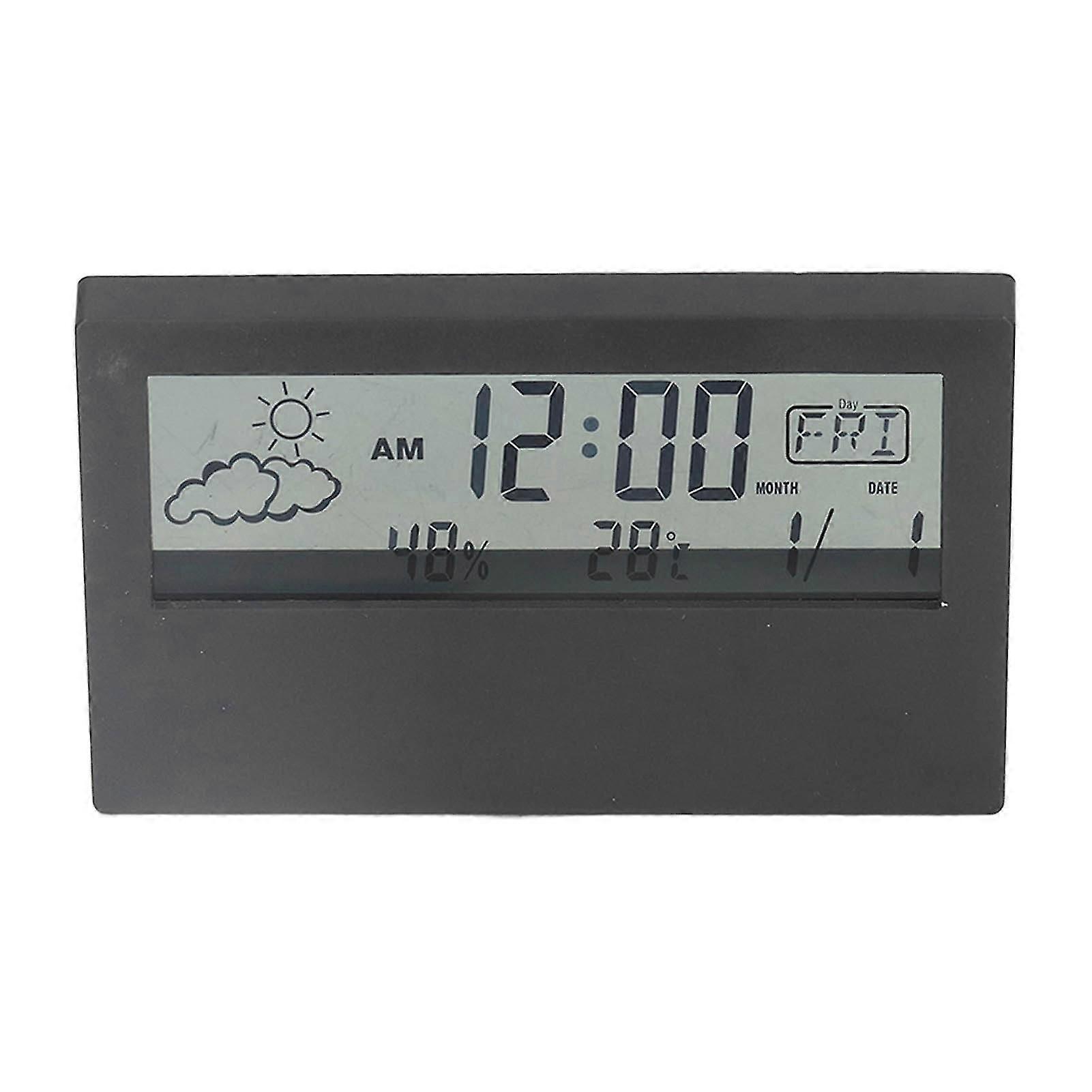 Transparent LCD Alarm Clock with Large Screen, Battery Powered for Home & Travel - Black