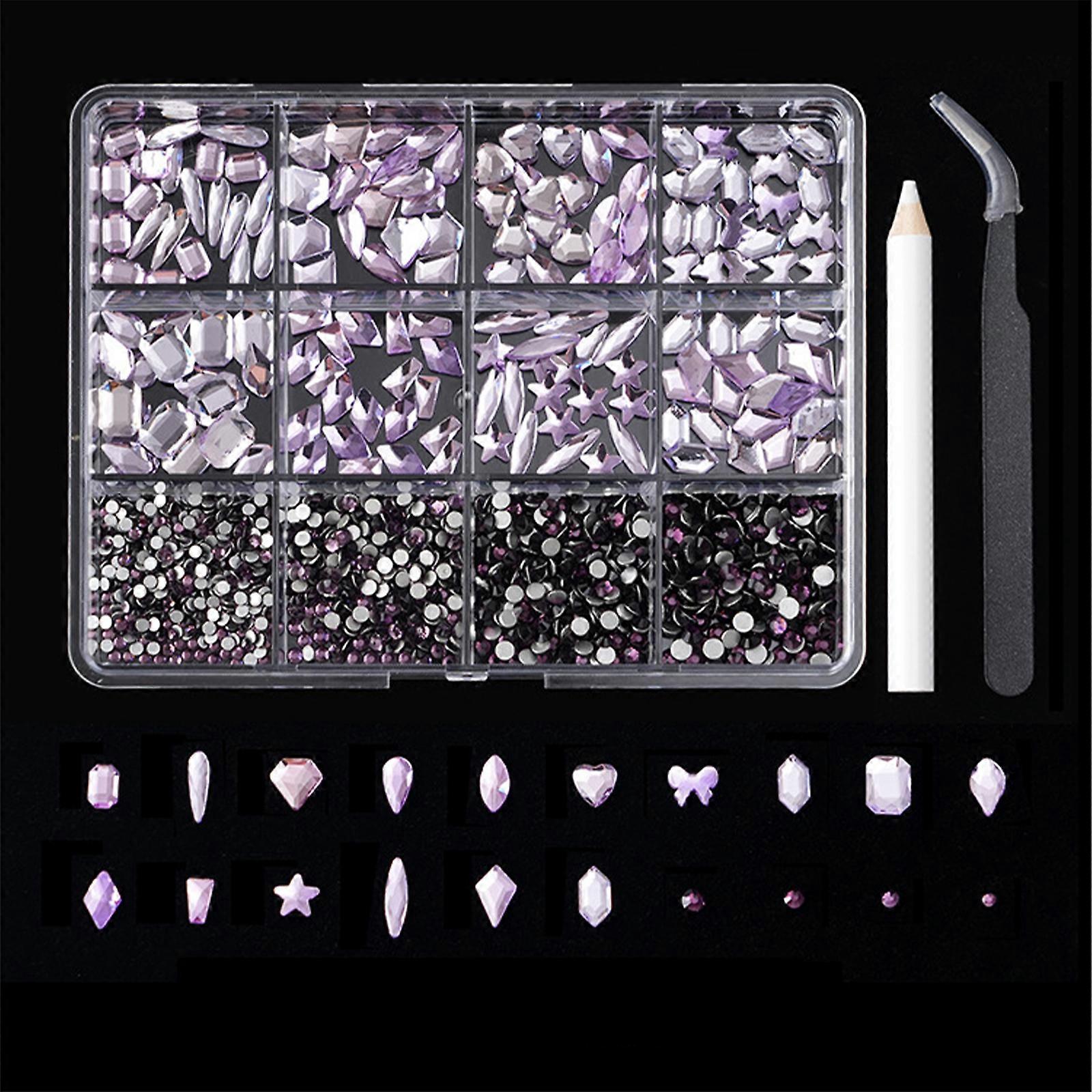 12 πλέγματα Flat Bottom Nail Rhinestones Mix Styles Nail Crystal Gems Ειδικά διαμορφωμένα γούρια νυχιών Νύχια Art Decorations Μωβ