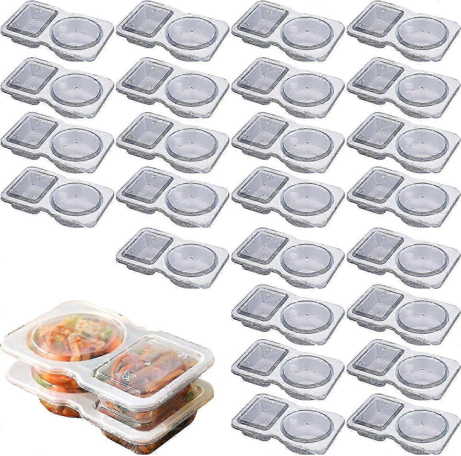 Double Compartment Condiment Container, Double Condiment Containers with Lids, 2 Compartment Snack Containers for to-go Sauce