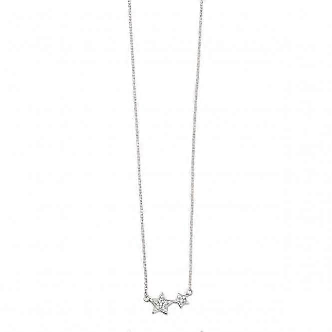 Beginnings Sterling Silver N4103C Clear Cz Double Star Necklace