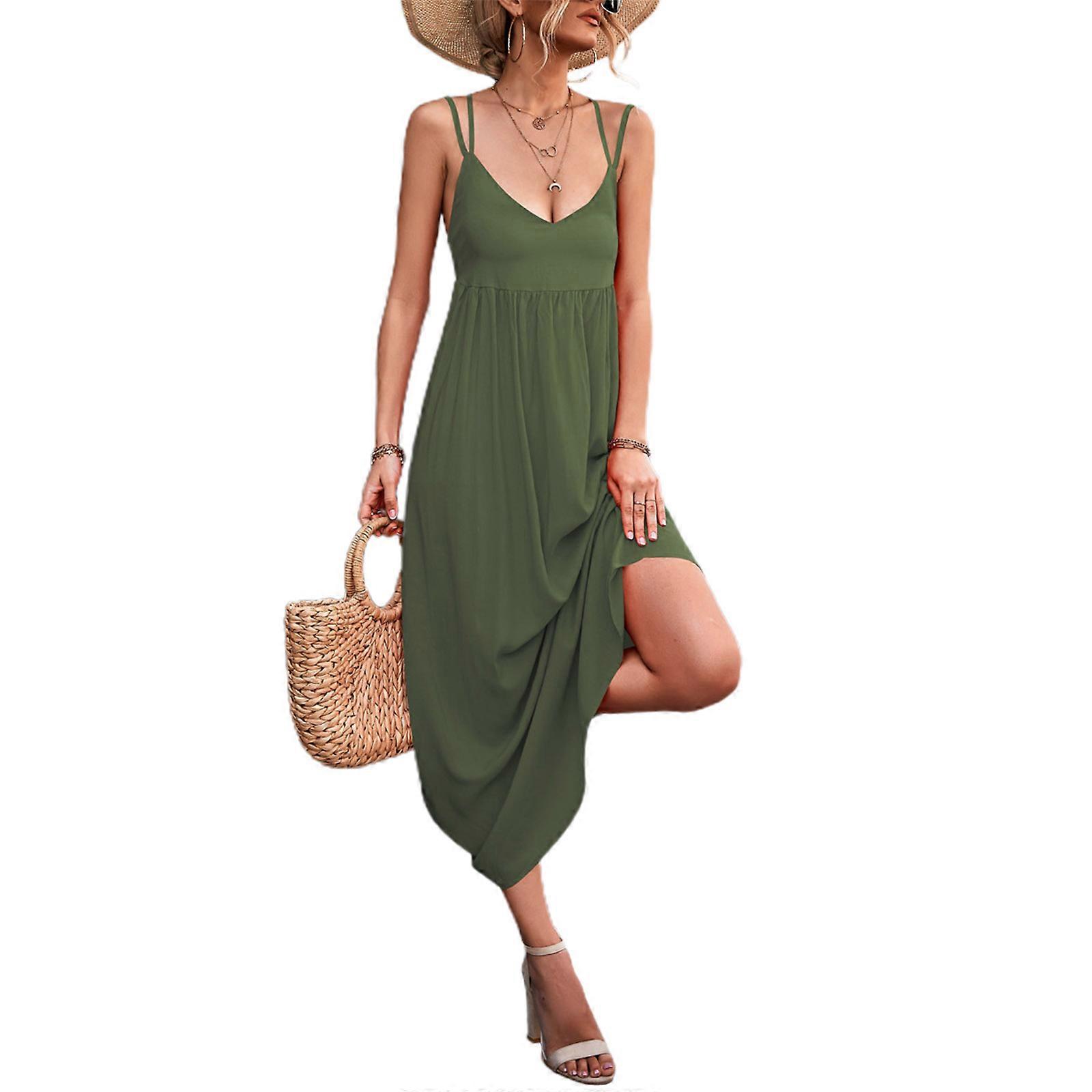 Women Summer High Waist A-Line Solid Color Maxi-Long Dress Spaghetti Strap V-Neck Lace-Up Backless Beach Flowy Dresses Army Green S | Fruugo UK Women Summer High Waist A-Line Solid Color Maxi-Long Dress Spaghetti Strap V-Neck Lace-Up Backless Beach Flowy Dresses Army Green S | Fruugo UK