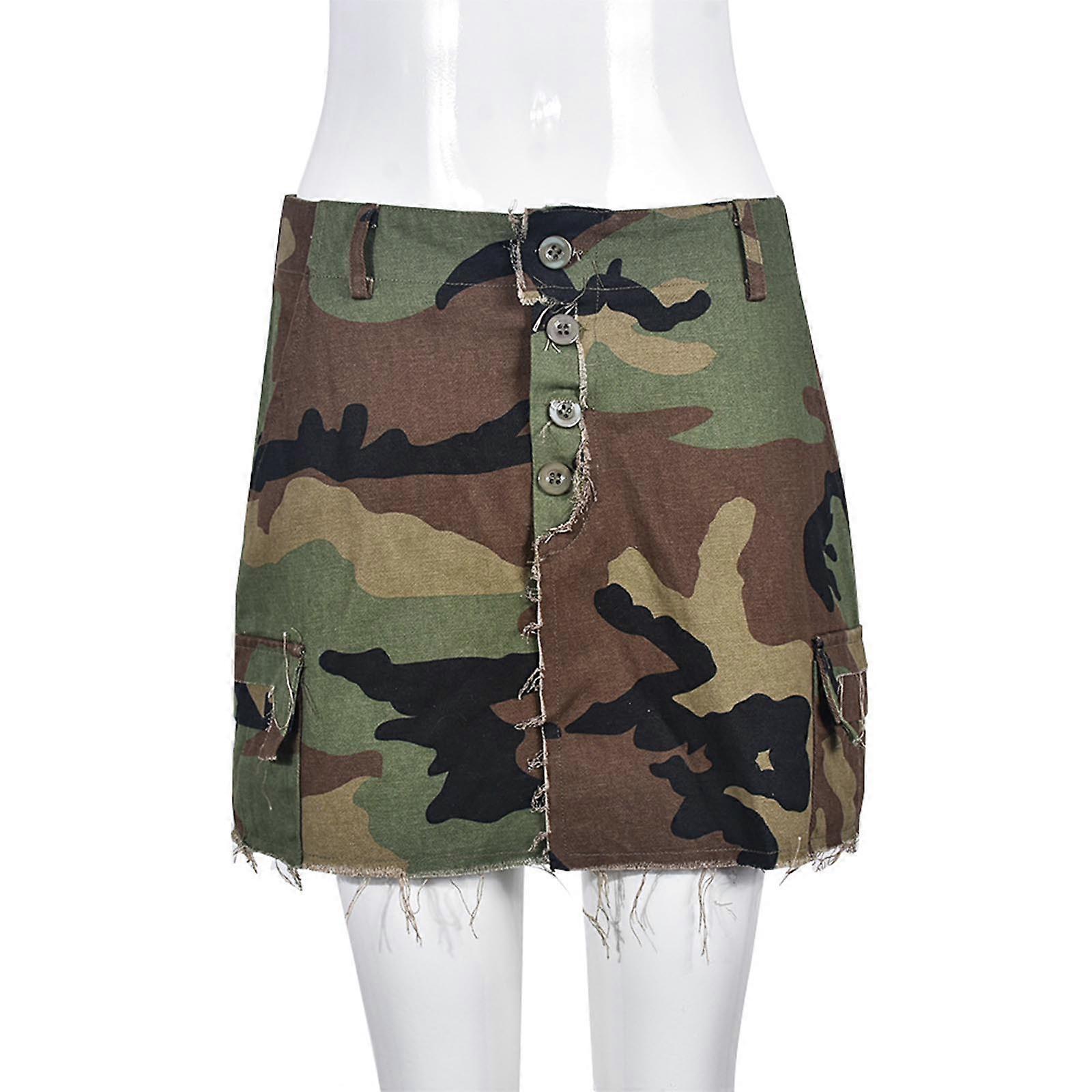 Camouflages Miniröcke für Frauen Camouflages Röcke mit geteilter Tarnung Minikleid A-Linien-Rock Camo Print Rock Camouflage grün XL