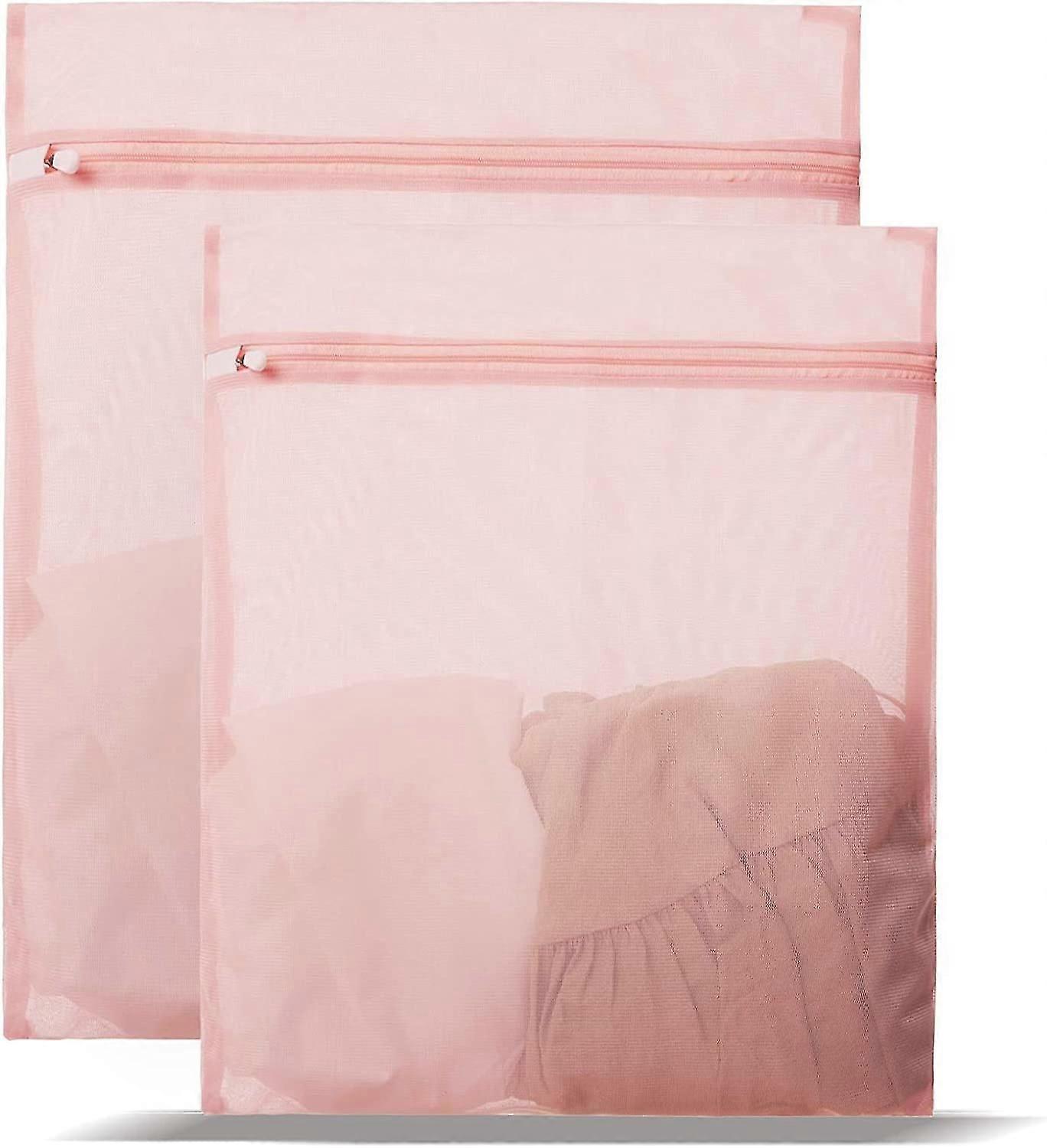 2 Pieces Net Washing Bag Durable Honeycomb Mesh Laundry Bag With Zip Closurepink(4-d-1)