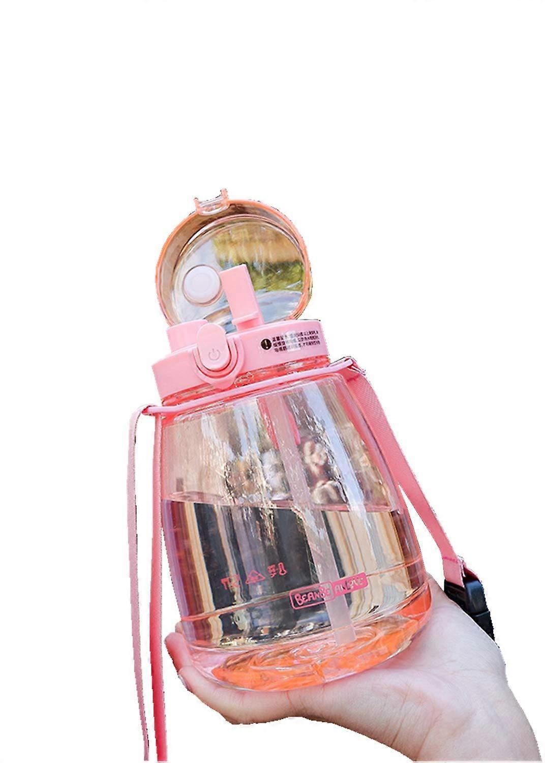 Large Transparent Plastic Water Bottle 43 oz with Strap for Students and Children Outdoor Activities, 1300ml Capacity