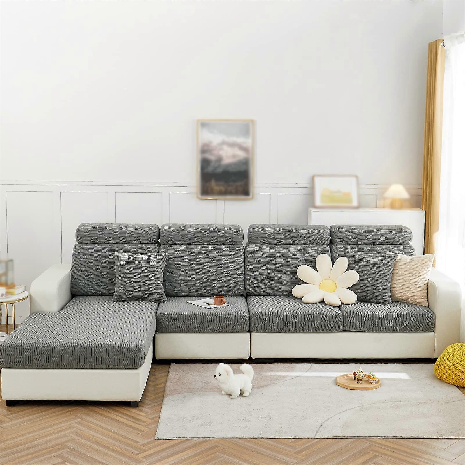 Universal Sectional Couch Cover, Stretch Fitted Slipcovers for L-Shaped Sofas, Light Gray Backrest Seat Protector