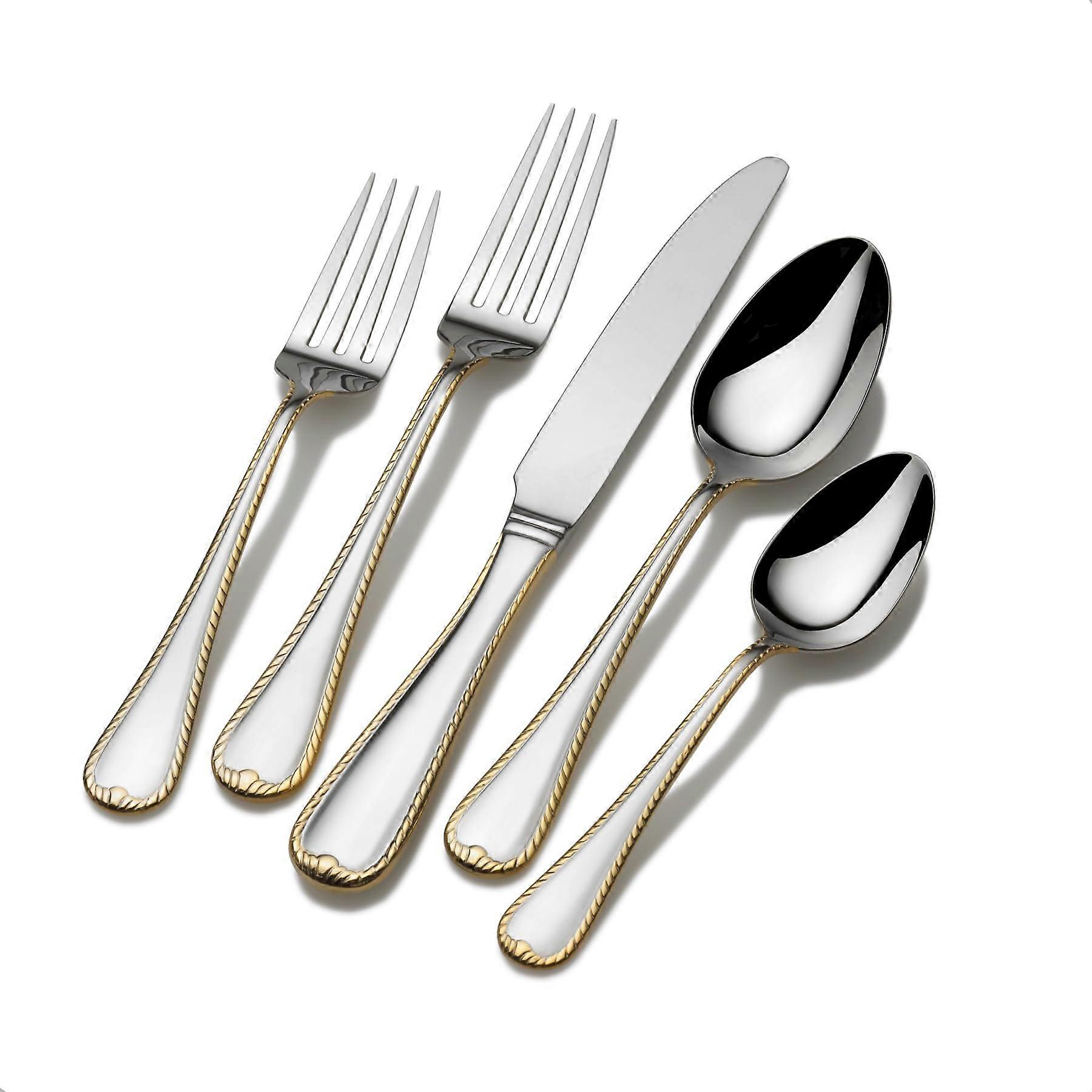 Cameo Gold 65 Piece Flatware Set, Service For 12, Gold Finish Place Setting