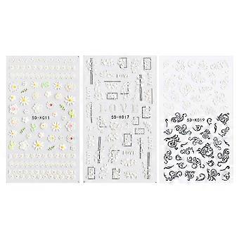 Pegatinas de uñas estereoscópicas en relieve 5D diseños de uñas para mujeres Decoraciones de uñas acrílicas de bricolaje, 3 hojas, 10,5 * 6 cm