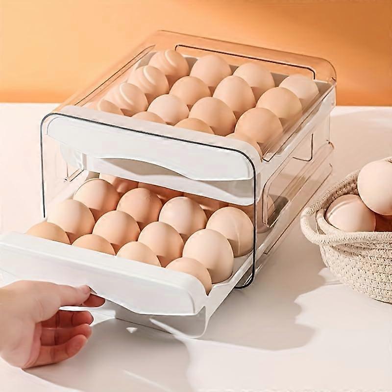 Transparent Plastic Refrigerator Egg Storage Box for Refrigerator 2-Tier Drawer 32 Compartment