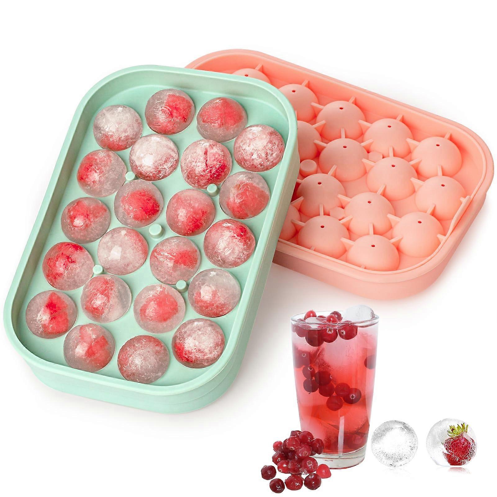 Ice Cube Tray 2 Pack Silicone Flexible 22 Sphere Ice Makers with Lid BPA Free Easy Release for Whiskey Cocktails Coffee