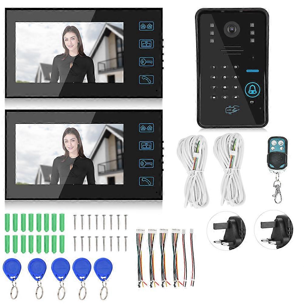 7in Video Doorbell Password Card Doorphone 2 Monitors Night Vision Intercom 100-240V