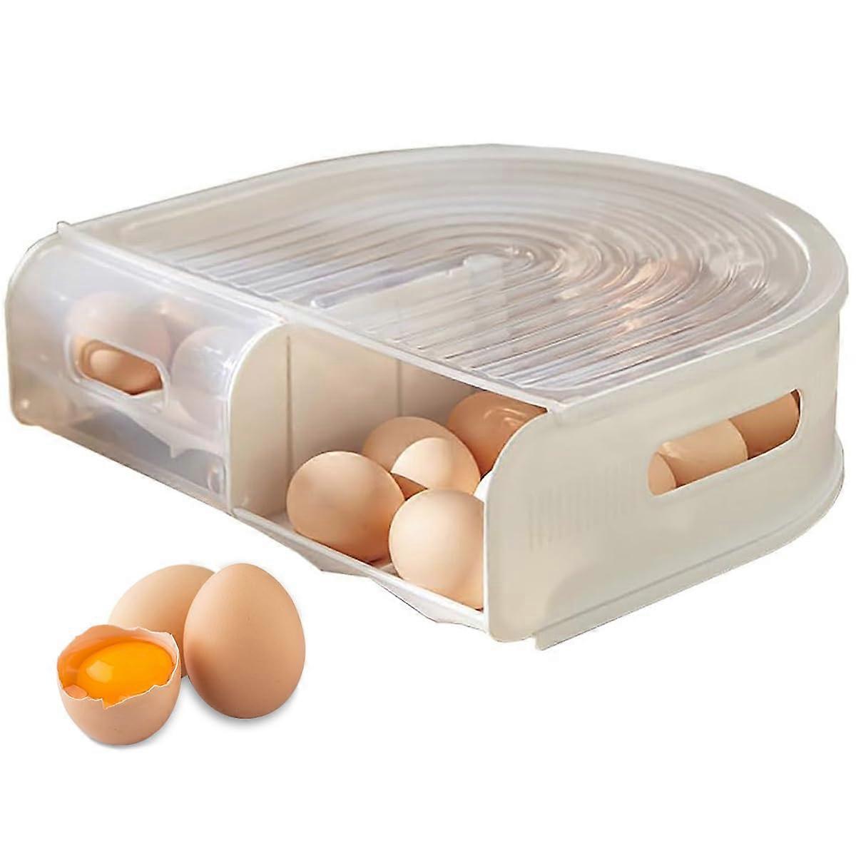 Stackable Clear Plastic Egg Container with Lid for Refrigerator - Rolling Organizer for Large Eggs, BPA Free, Durable Design