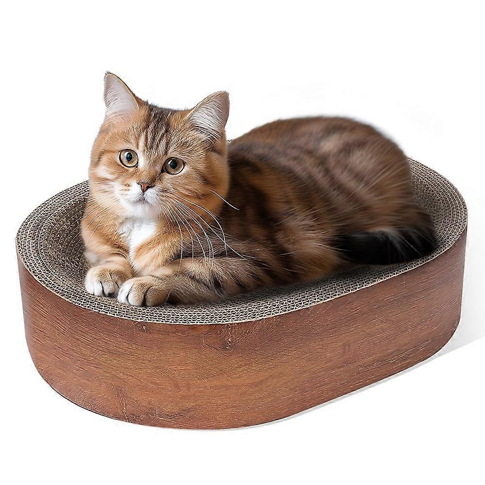 Cat Drawer Bed, Durable Corrugated Cardboard Scratch Pad for Cats, Oval Shape, Long Lasting Cat Furniture