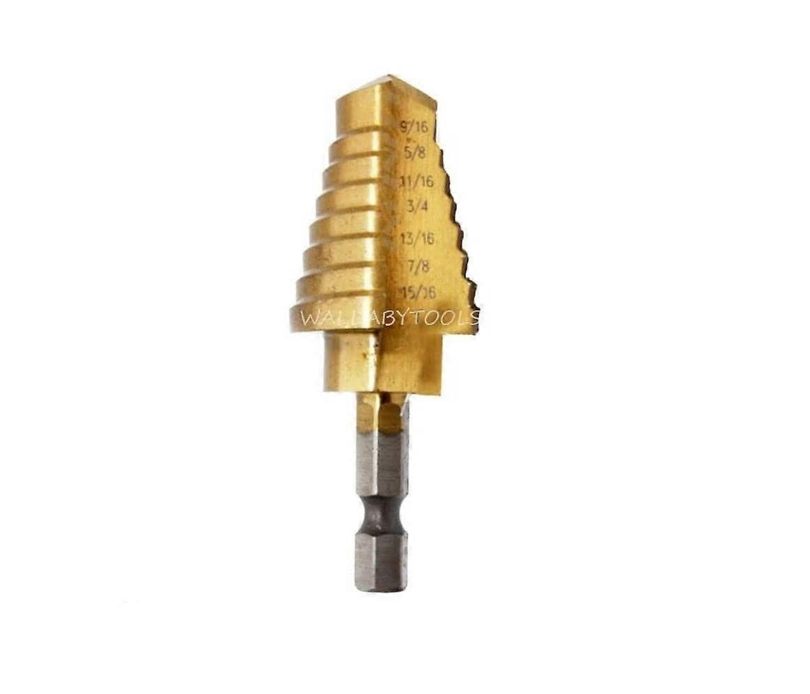 8 Steps 9/16' to 1' Titanium Step Drill Bit HSS Cobalt Unibit Tool for Sheet Metal Cutting and Drilling