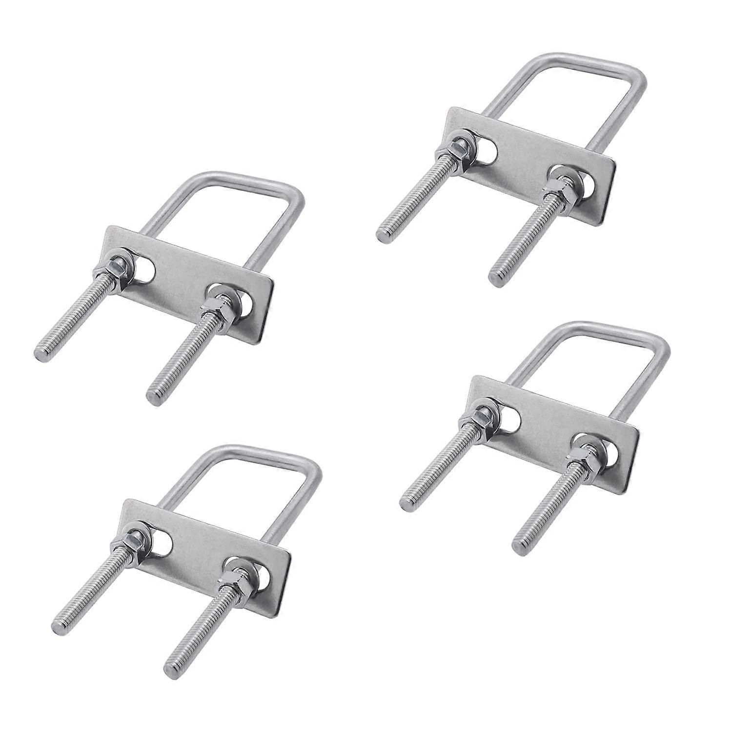 M6 U Bolts 4Pcs Set, 1.22" Inner Width, 304 Stainless Steel Square Bend with Nuts, Washers, Frame Plate