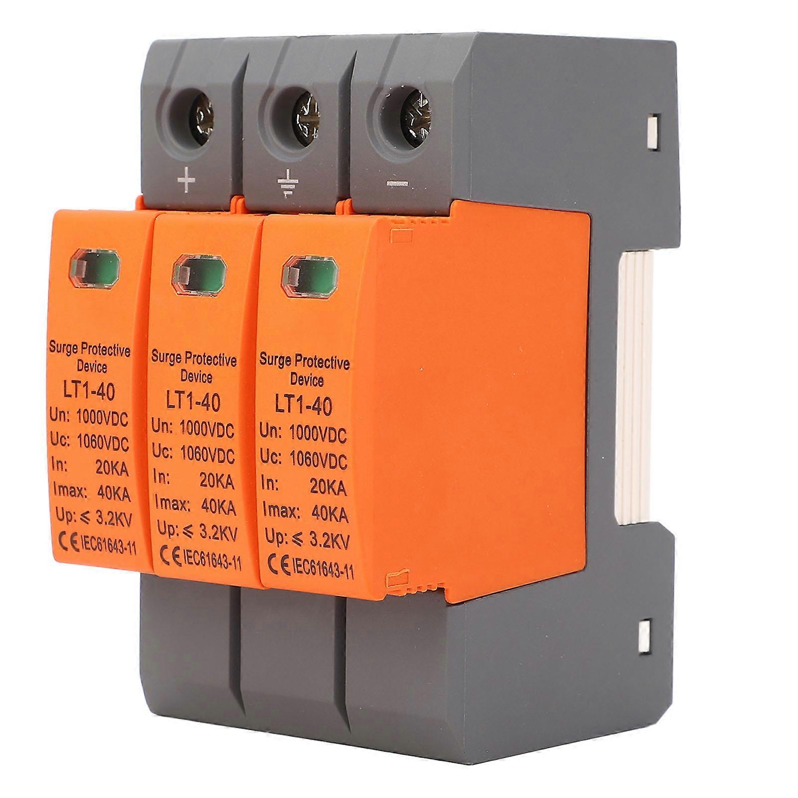 DC Power Surge Protector 3P 35mm Rail Mount Arrester Protective Device for Photovoltaic System 1000V 20KA‑40KA