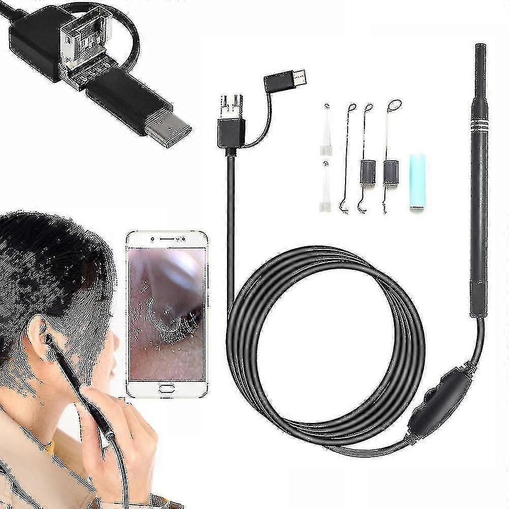 Ear Wax Pick Remover With 6 Led Lights Endoscope Tool Kit 3 In 1 Interface
