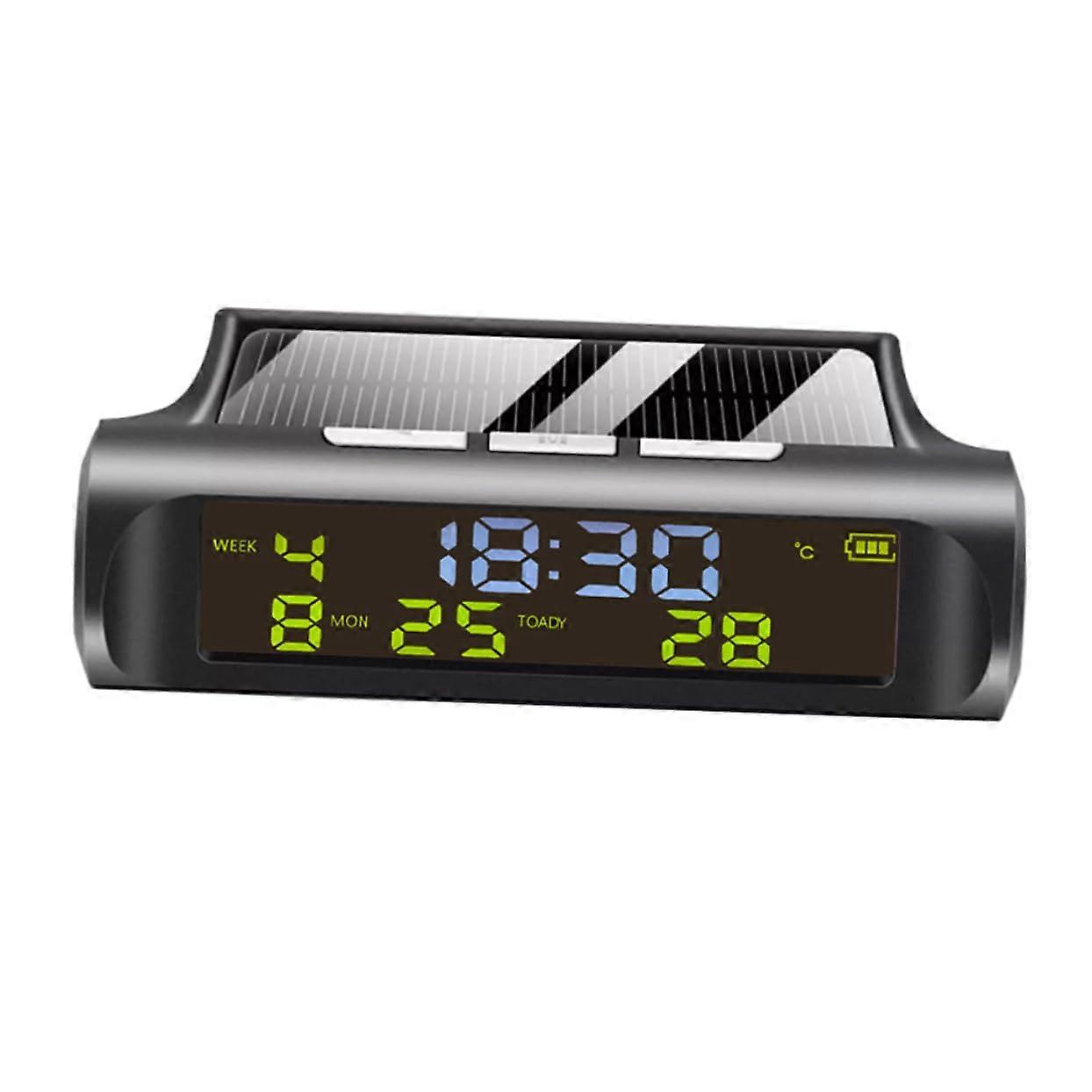 Solar Powered Car Clock with Digital Thermometer Multi Functional Dashboard and Temperature Display for Vehicles Auto Clock for Accurate Timekeeping