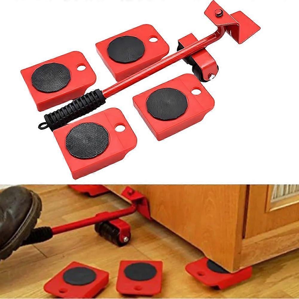 Furniture Lift Mover Tool Set with Adjustable Height Lever, 4 Wheels, 330Lbs Capacity, 360° Rotation Sliders, Red, 13 X 4 X 3 Inches