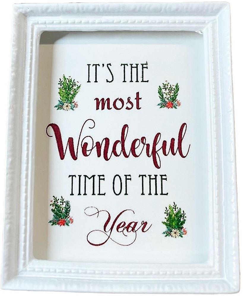 Dolls House Christmas Wonderful Time Picture Large White Frame Accessory 1:12