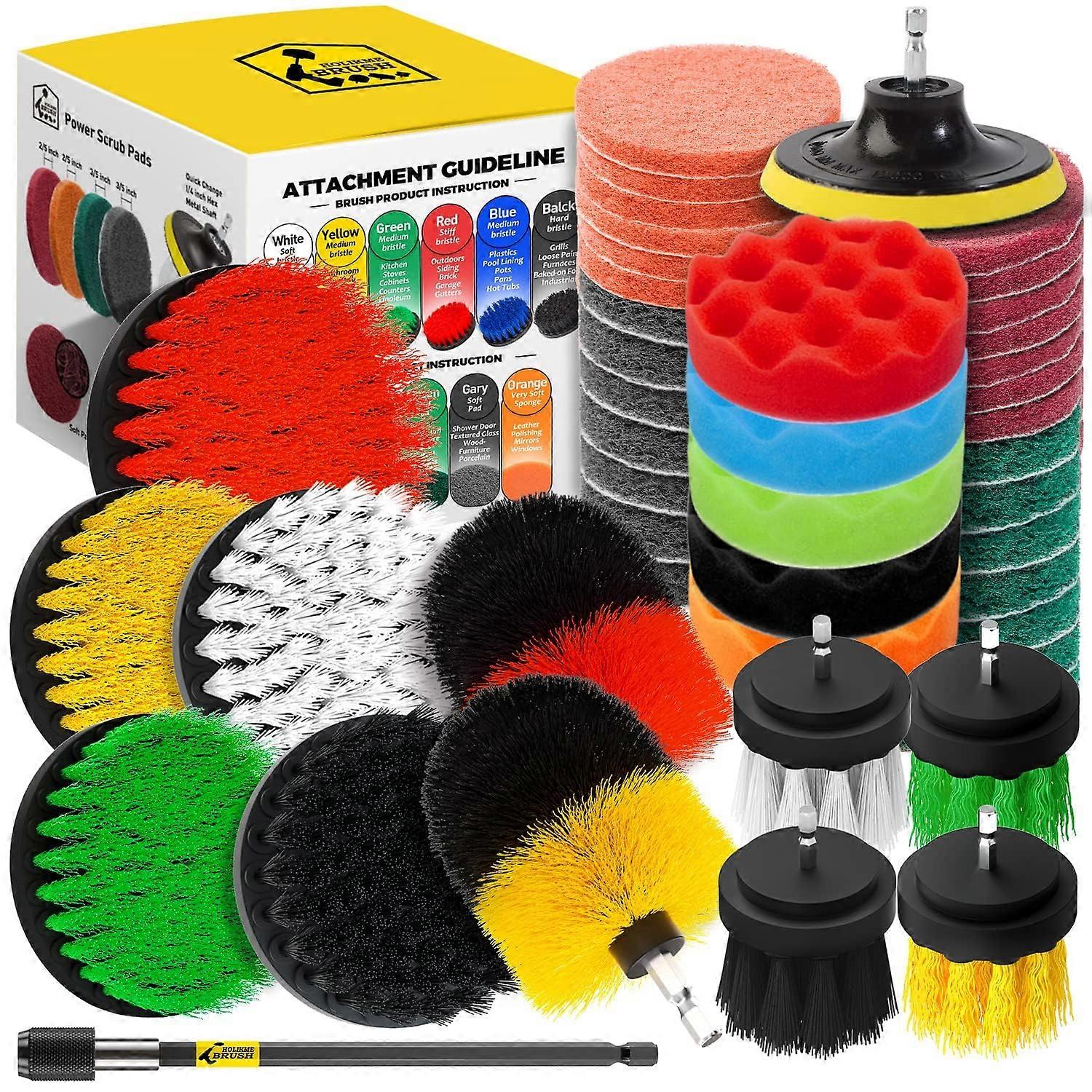 45 Piece Drill Brush Attachment Set With Extend Long Attachment Scrub Scouring Pads For Car Detailing Grout Tiles
