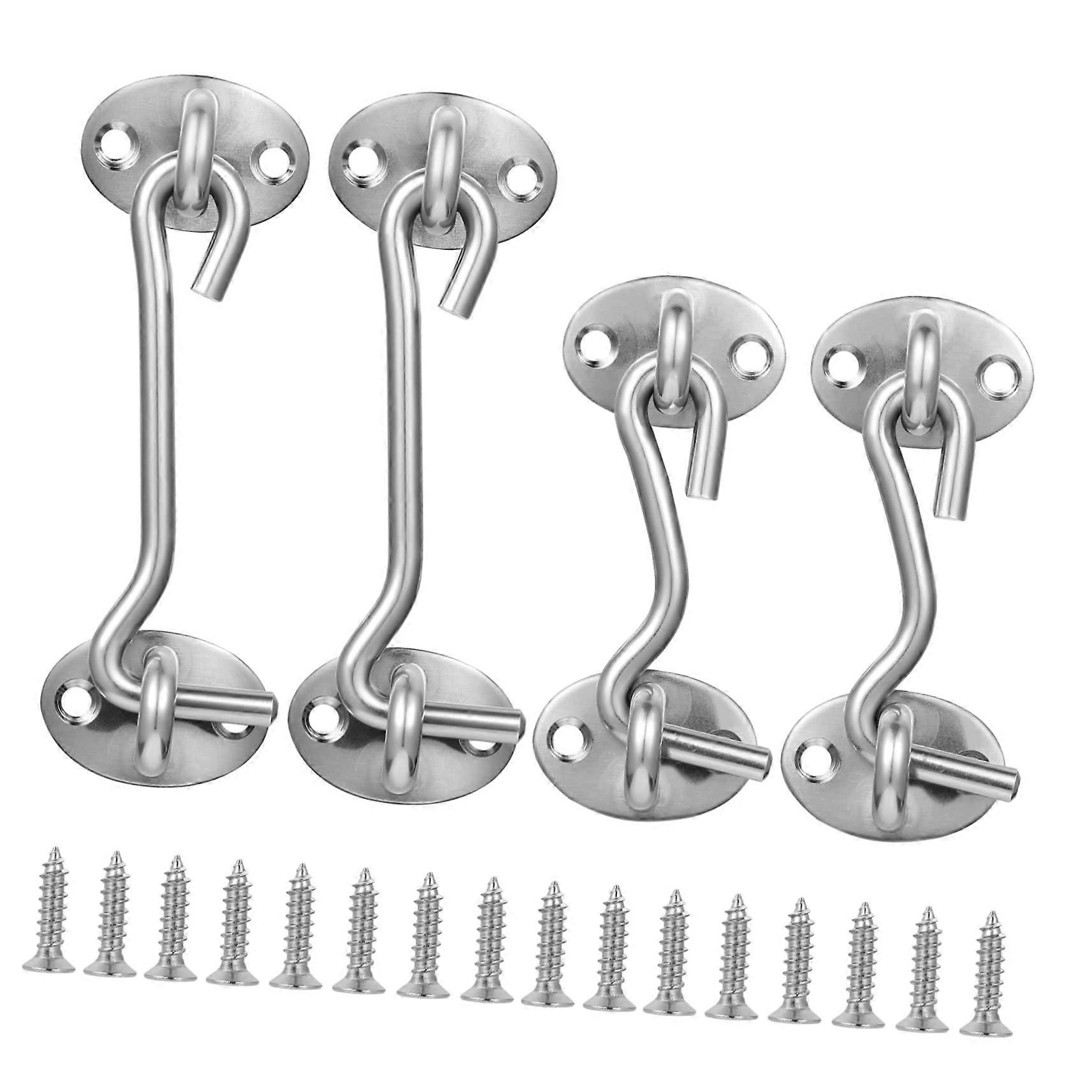 4pcs Stainless Steel Gate Latch Set Privacy Hook Latch for Doors Windows Barn Easy Install Screws Security Lock Latch