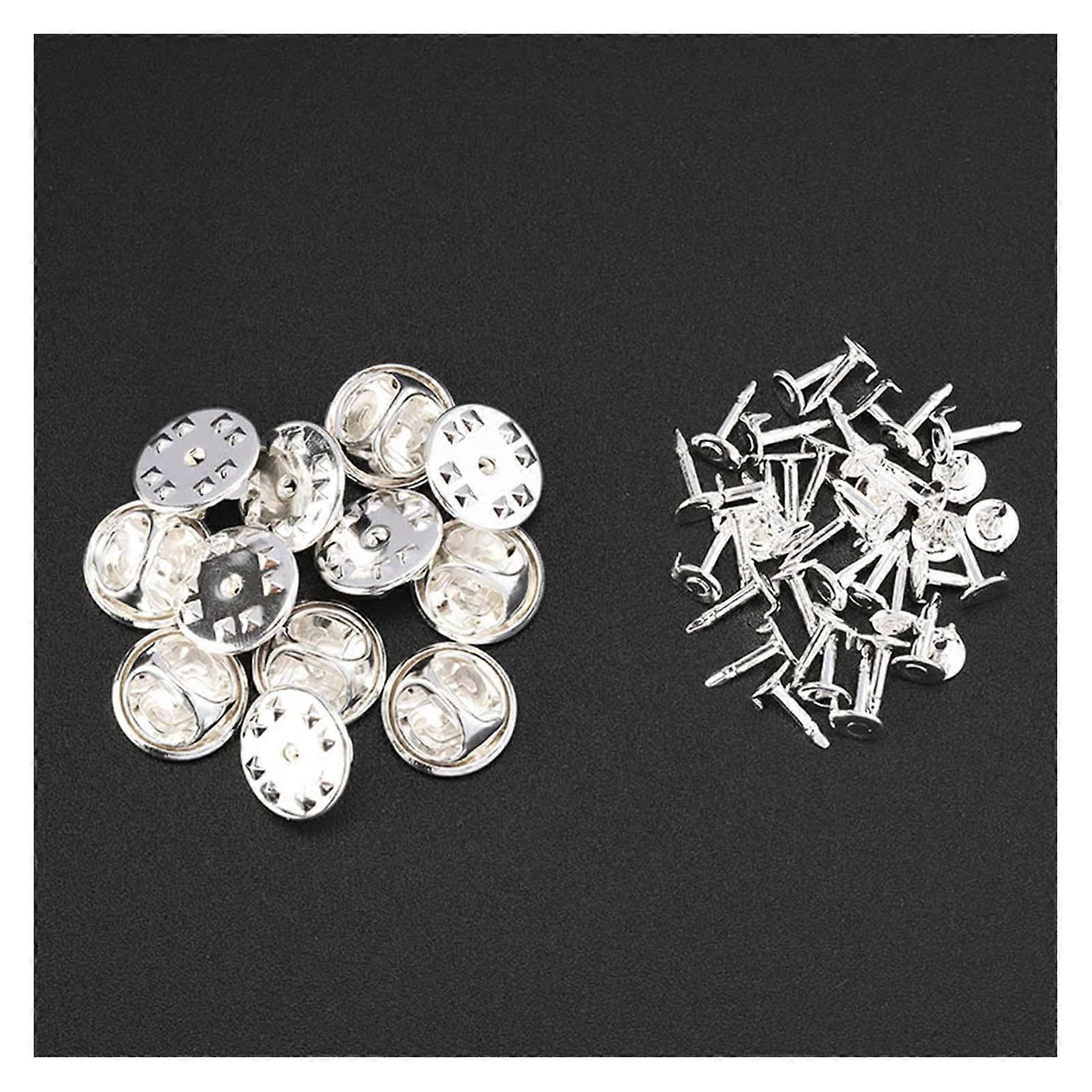 Squeeze Badge Holder with Butterfly Pin Clasp Back Brooch, 50 Sets, Silver D628 Model, 3-inch Size