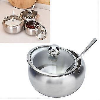 Sugar Container Bowl Stainless Steel Clear Lid Glossy Inbuilt Spoon Durable Rustproof Oxidation Resistance Sugar