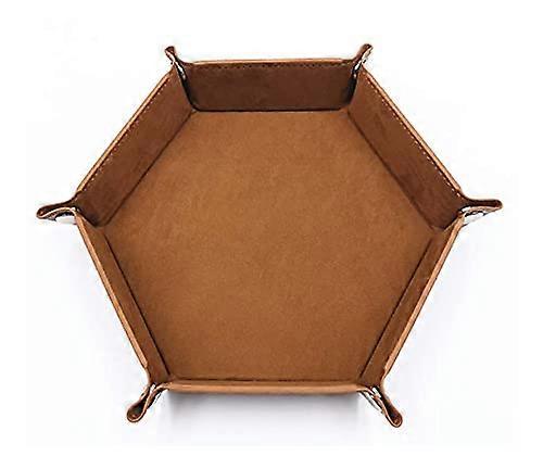 2 Pack Folding Hexagon Tray  Metal Dice Rolling Tray for RPG, DND and Other Table Games, Holder Storage Box (Brown)