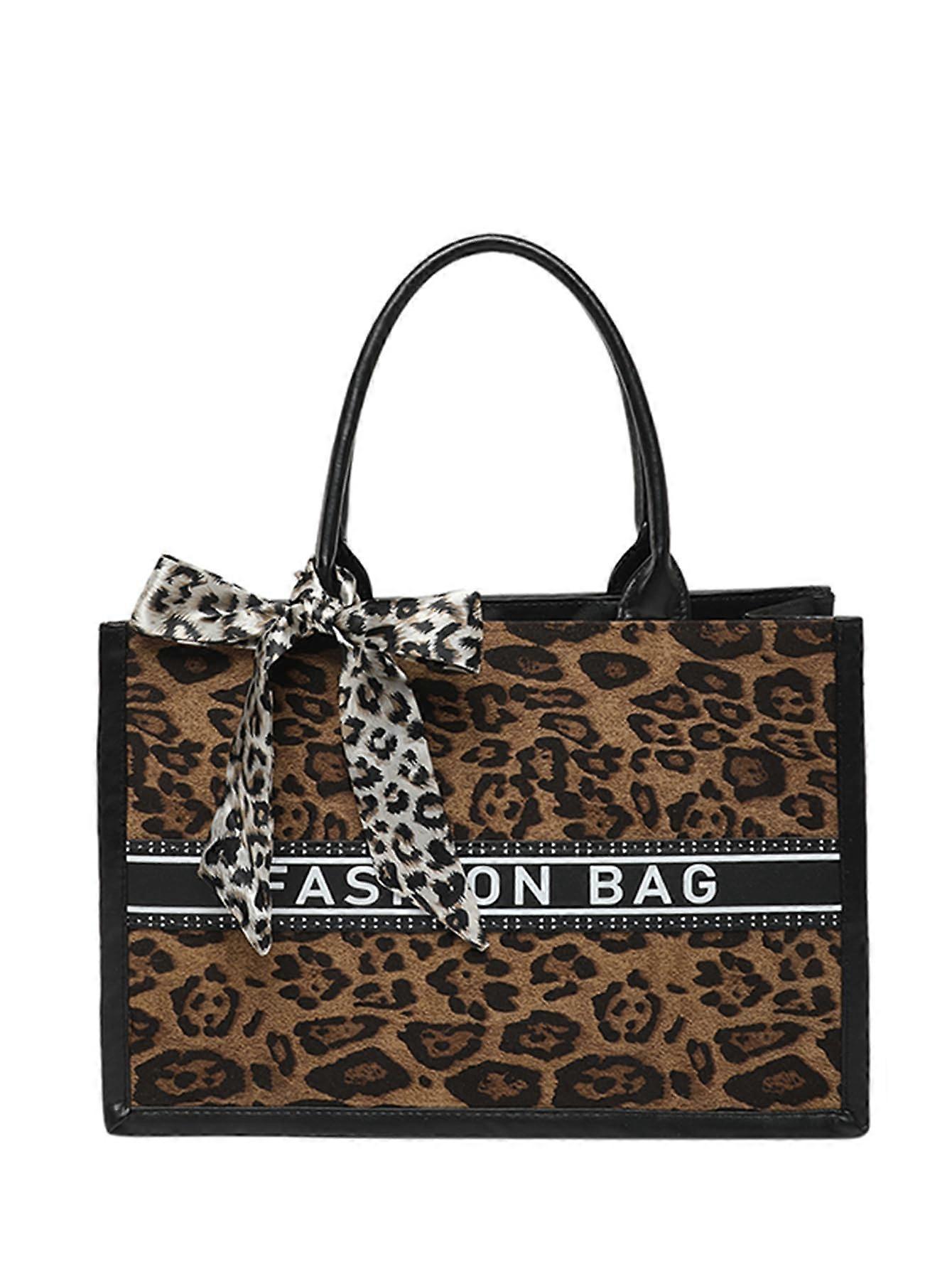 Women's Leopard Print Large Capacity Tote Bag, Square Handbag with Top Handle for Everyday Use