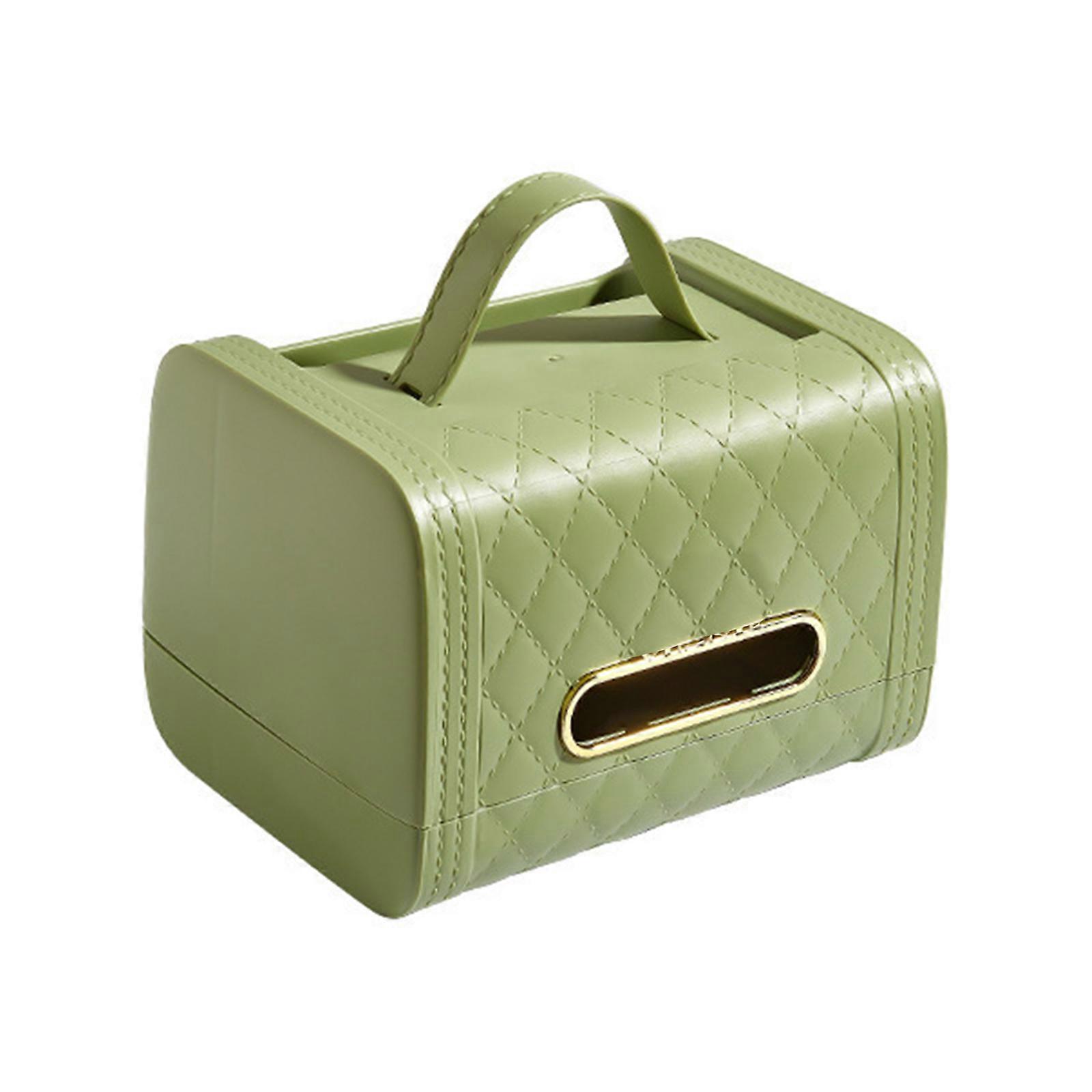 Multi-Function Tissue Box Bedside Table Organizer, Rectangular Tissue Box Cover Paper Towel Holder, Dry Paper Dispenser  Green