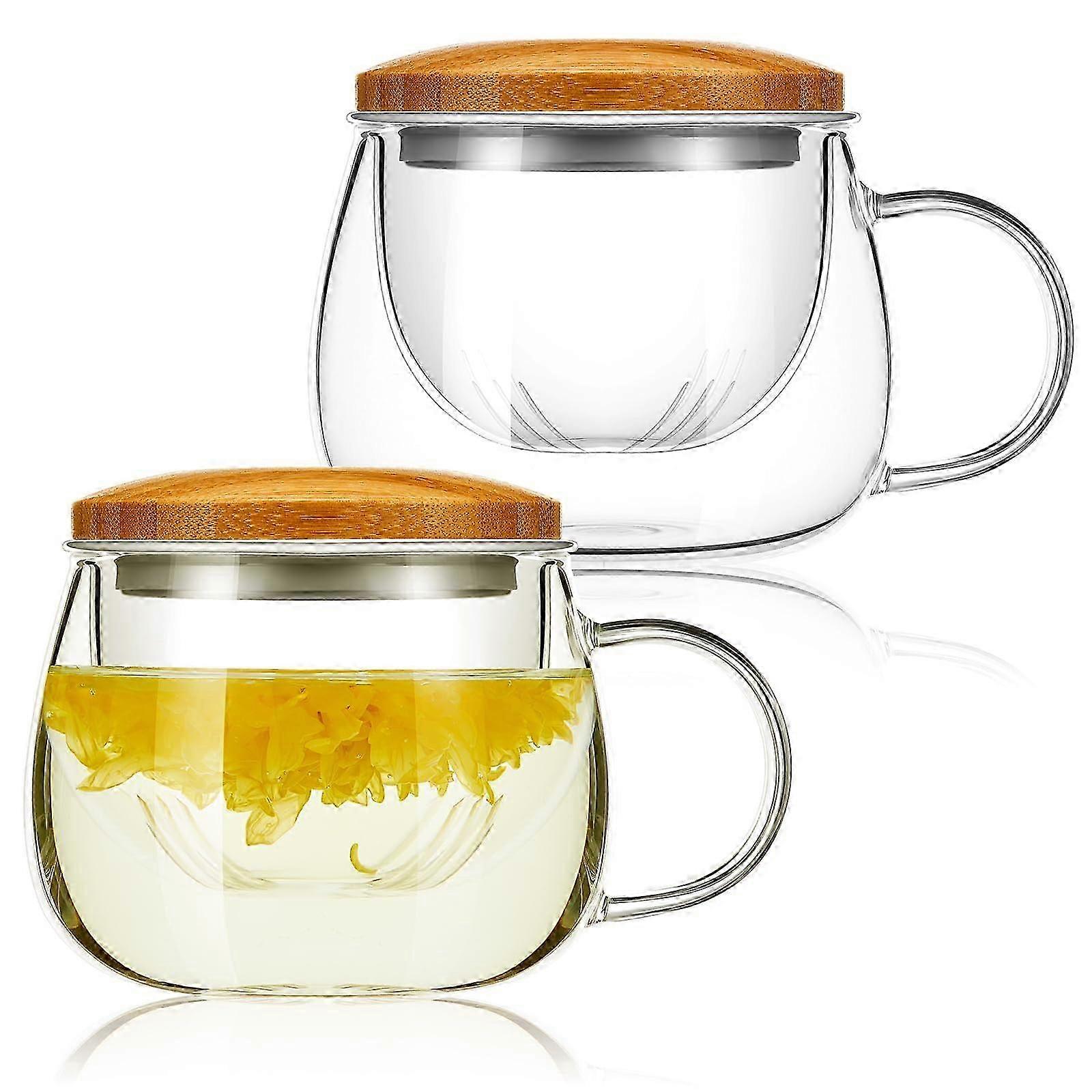2-Pack Thickened Glass Tea Cups with Strainer & Lid